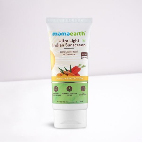 Mamaearth Ultra Light Indian Sunscreen with Carrot Seed, Turmeric and SPF 50 PA+++ – 80ml