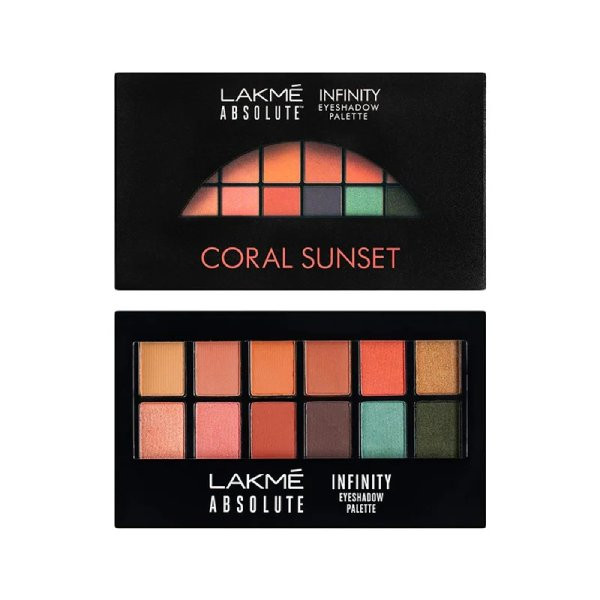 Lakme Absolute Infinity Eye Shadow Palette, Coral Sunset, 12 g and Absolute Shine Liquid Eye Liner, Black, 4.5ml